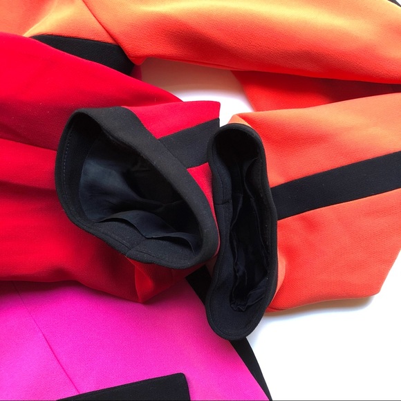 Vintage Sandra Blazer 90s Color Block Long Jacket Pink Orange Red Black - Picture 10 of 14